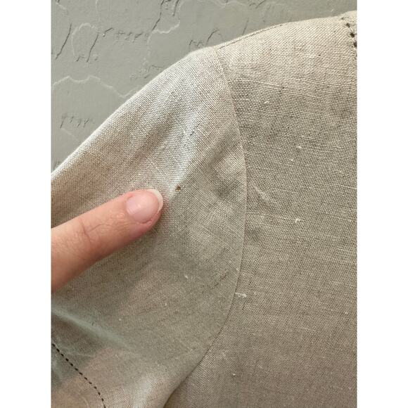 LAURA ASHLEY | Linen V-Neck Short Sleeve Midi Dress Beige Y2K | Size 6 - Picture 10 of 10